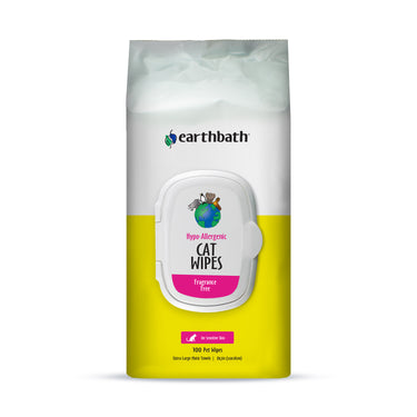 earthbath® Hypo-Allergenic Cat Grooming Wipes, Fragrance Free, Cleans & Conditions, 100 ct plant-based wipes in re-sealable pouch
